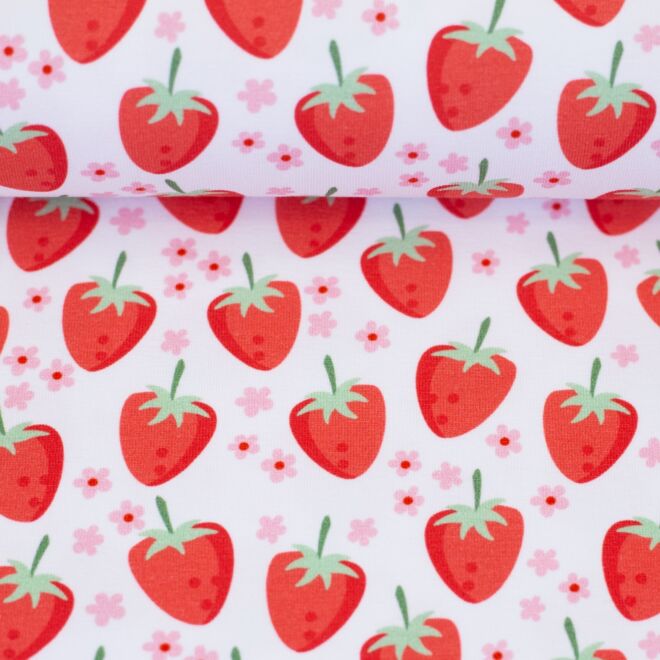 Cotton woven fabric Strawberries by JaTiJu white