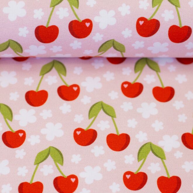 Cotton woven fabric cherries by JaTiJu pink
