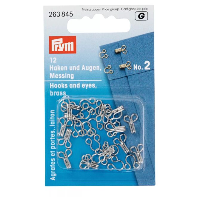 Prym spring hooks and eyes (Haftel), size 2, silver-colored