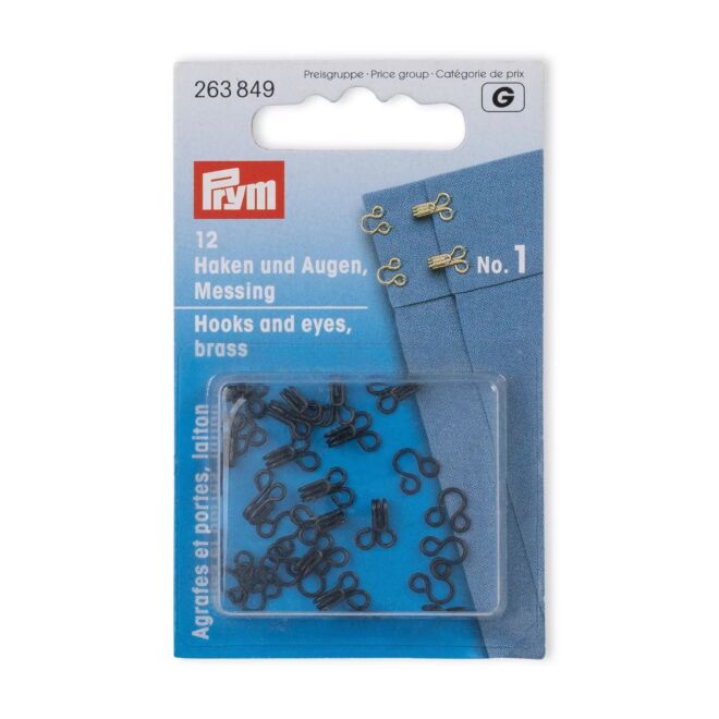 Prym spring hooks and eyes (Haftel), size 1, black