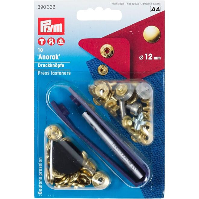 Prym anorak snap fasteners gold, 12mm