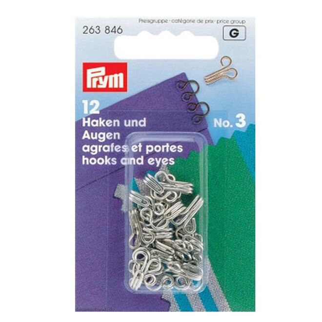 Prym spring hooks and eyes (Haftel), size 3, silver-colored