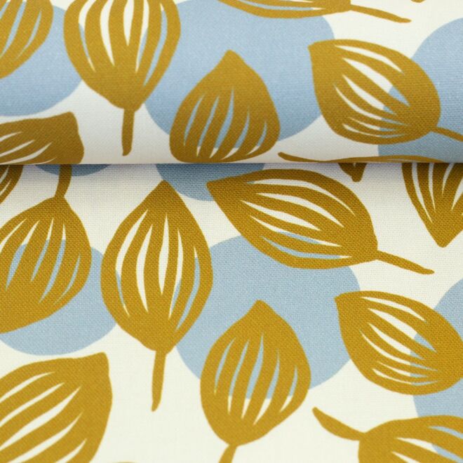 Canvas Dots & Leaves mustard/white by Emjo-Design