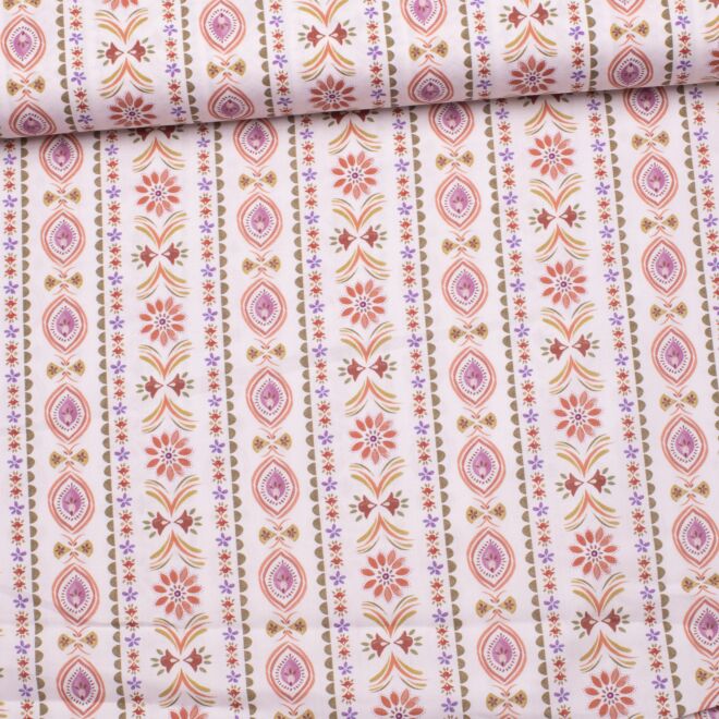 Cotton woven fabric "Folklore Stripes" offwhite
