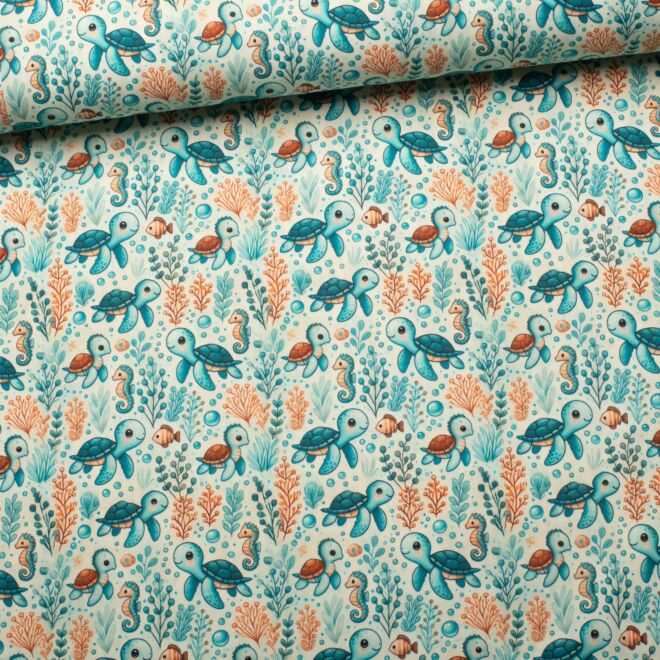 Cotton woven fabric Little Turtle light blue