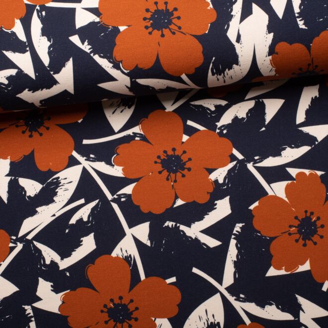 French Terry Modern Flowers navy