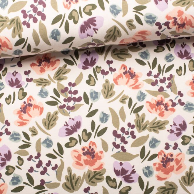 French terry sea of flowers wool white