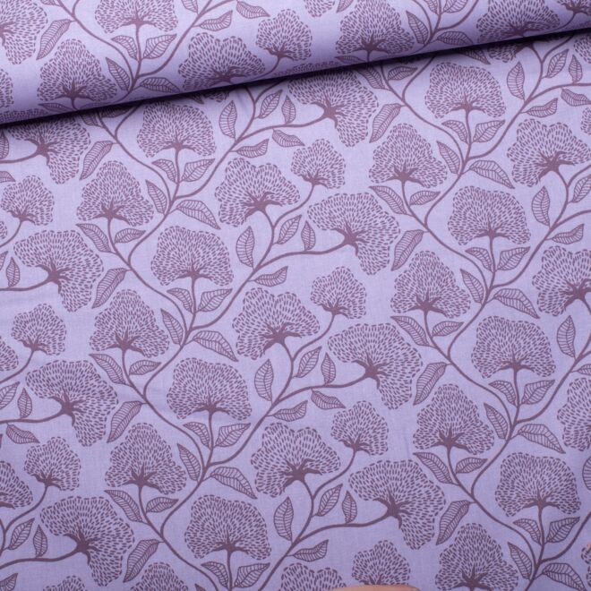 Cotton woven fabric "Floral Branches" purple