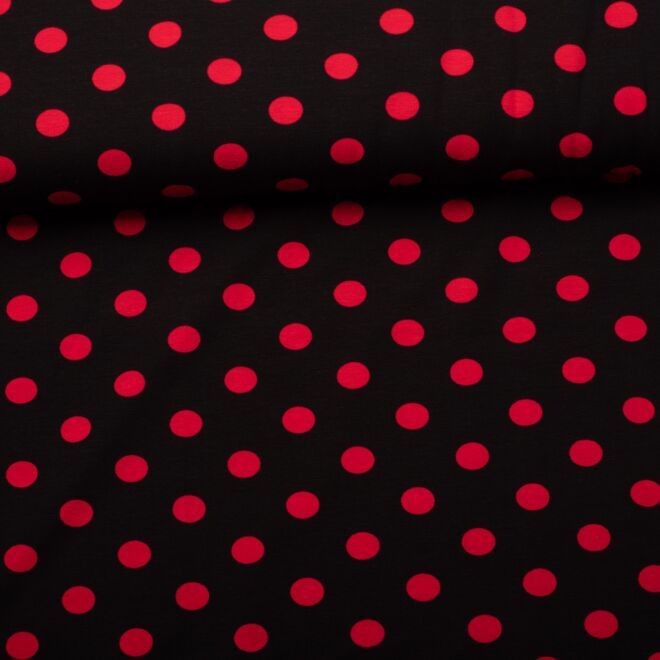 Cotton jersey red dots on black