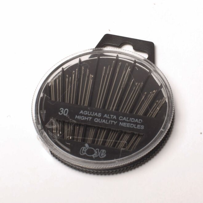 Sewing needle set in round tin (30 pieces)