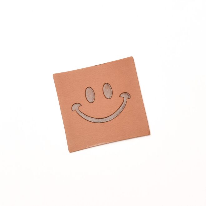 Kunstlederlabel "Smiley" hellbraun (aufb&uuml;gelbar)