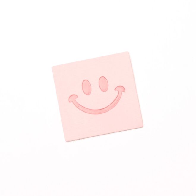 Kunstlederlabel "Smiley" rosa (aufb&uuml;gelbar)