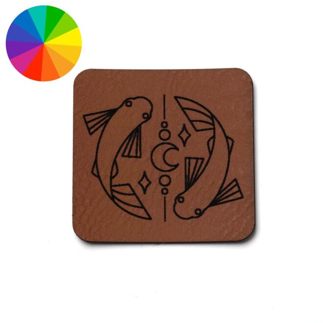 Faux leather label "Zodiac sign Pisces" (40mm x 40mm)