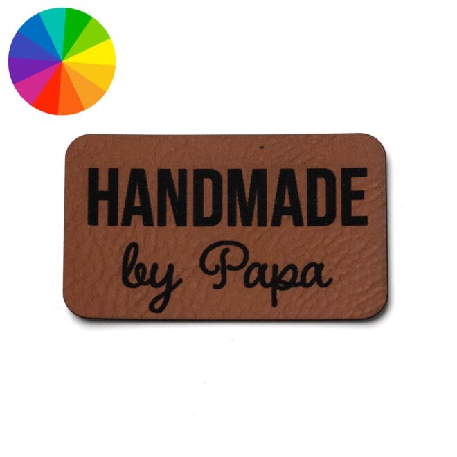 Imitation leather label "Handmade by Papa" (50mm x 30mm)