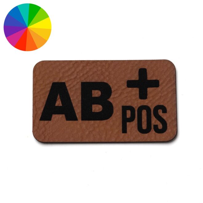Artificial leather label "Blood group AB+" (50mm x 30mm)