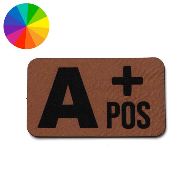 Imitation leather label "Blood group A+" (50mm x 30mm)