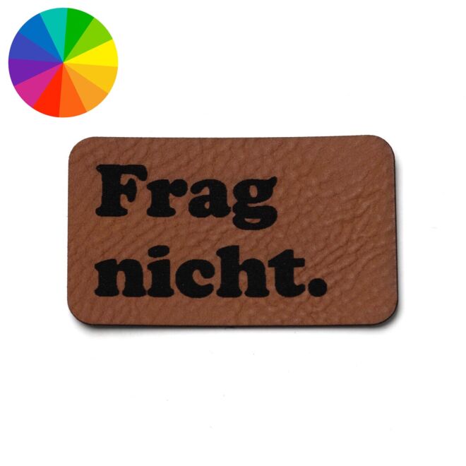 Imitation leather label "Don't ask." (50mm x 30mm)