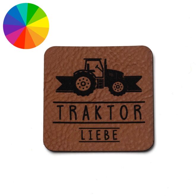 Leatherette label "Traktorliebe" (40mm x 40mm)