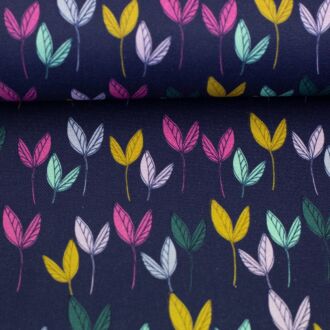 Canvas Dancing Leaves dark blue by Emjo-Design