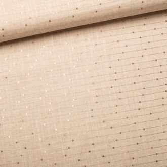 Striped linen viscose fabric with sequins sand