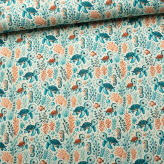 Cotton woven fabric Little Turtle light blue