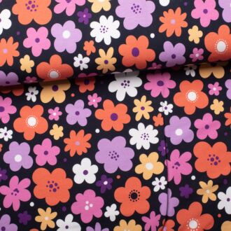 French terry Flower Friends dark blue