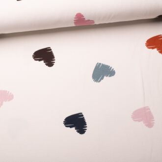 French terry Soft Hearts wool white