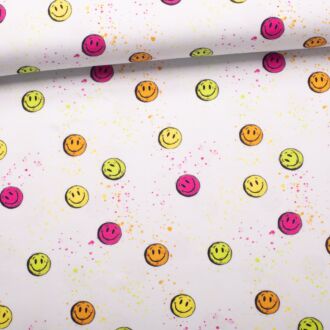 Cotton jersey Happy by Christiane Zielinski - Smiley colorful on white