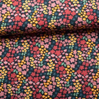 Cotton jersey Fleurs by Lausemia - scattered flowers dark blue