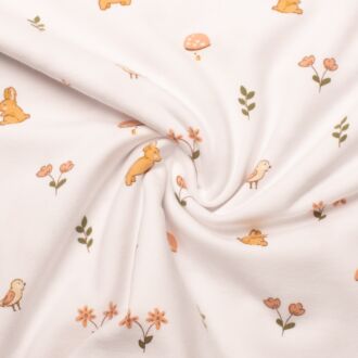 Cotton jersey bunny & flowers white