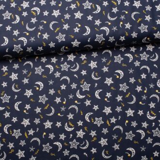 Woven cotton fabric Nordic Moon and Stars navy