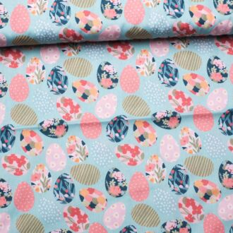 Cotton woven fabric Easter eggs turquoise