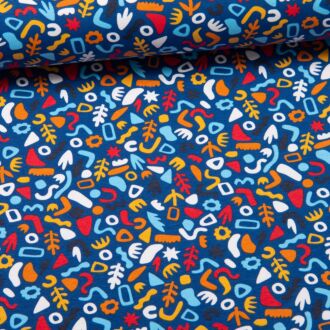 Abstract Graphics bunt auf indigoblau Jersey