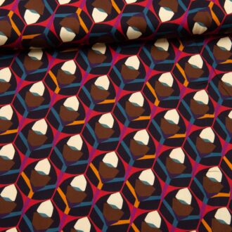 Viskose-Satin Retro Blocks schwarz/magenta